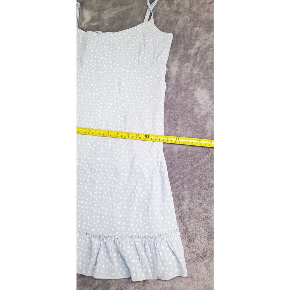 Brandy Melville Colleen Dress Blue Floral Ruffle Hem Tie Back One Size C35-57 - Picture 4 of 10